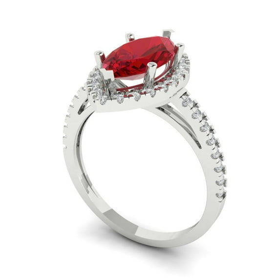 2.38ct marquise cut red ruby 18k white gold halo Bridal Wedding Engagement Promise Anniversary Ring for Women size 8.25