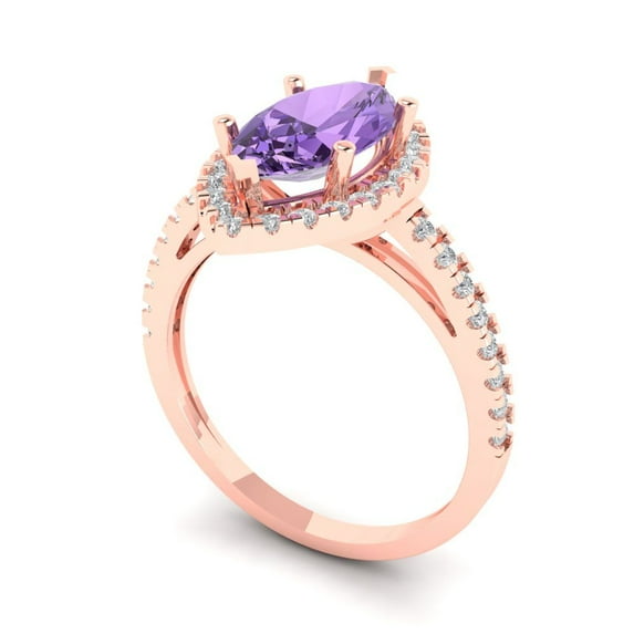 2.38ct marquise cut alexandrite 14k rose gold halo Bridal Wedding Engagement Promise Anniversary Ring for Women size 10