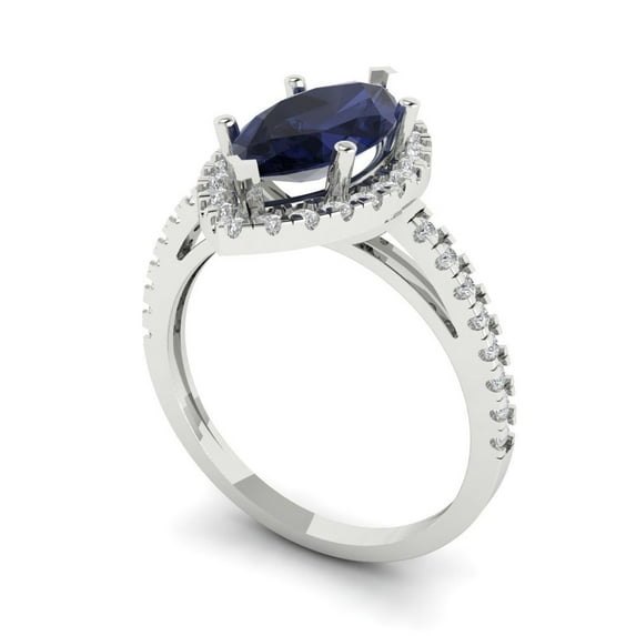 2.38ct marquise cut blue sapphire 18k white gold halo Bridal Wedding Engagement Promise Anniversary Ring for Women size 9.5