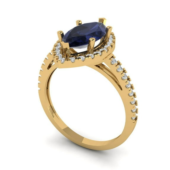 2.38ct marquise cut blue sapphire 18k yellow gold halo Bridal Wedding Engagement Promise Anniversary Ring for Women size 3.75