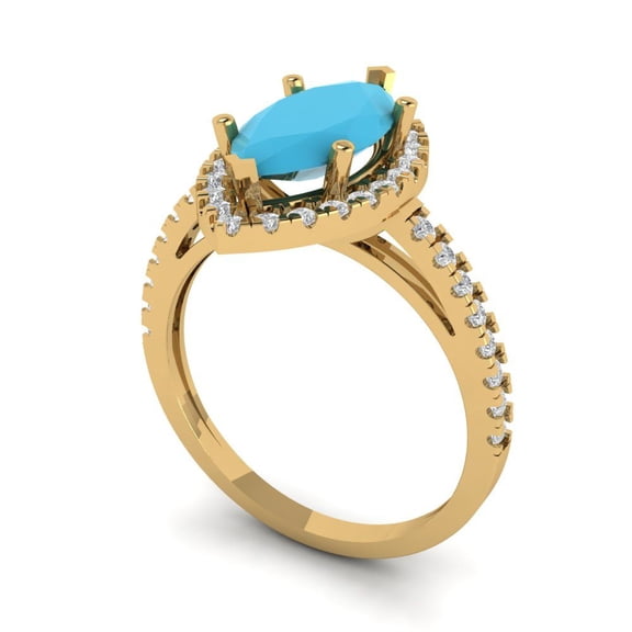 2.38ct marquise cut turquoise 14k yellow gold halo Bridal Wedding Engagement Promise Anniversary Ring for Women size 5.25