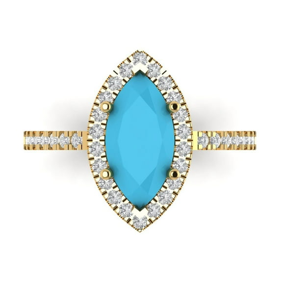 Clara Pucci 14K Yellow Gold Solid Gold Turquoise Halo Anniversary Ring for Women - 2.38 cttw Marquise Cut