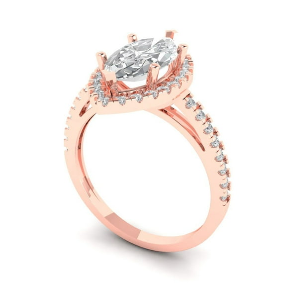 2.38ct marquise cut white sapphire 14k rose gold halo Bridal Wedding Engagement Promise Anniversary Ring for Women size 5.75
