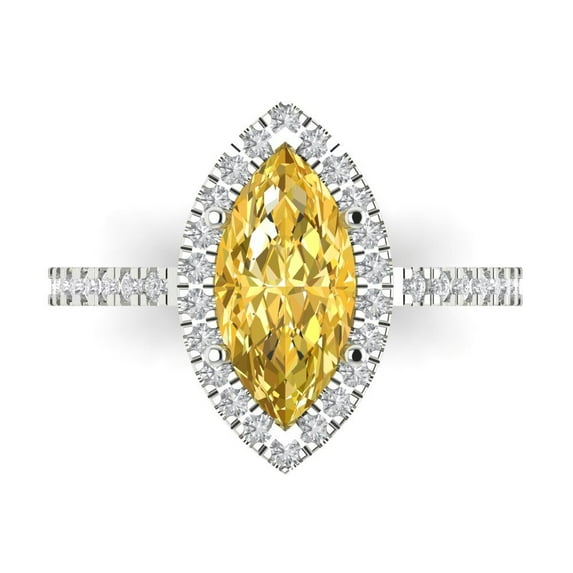 Clara Pucci 14K White Gold Solid Gold Yellow Halo Anniversary Ring for Women - 2.38 cttw Marquise Cut