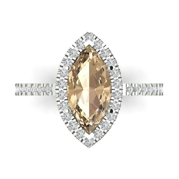 Clara Pucci 14K White Gold Solid Gold YellowMoissanite Halo Anniversary Ring for Women - 2.38 cttw Marquise Cut