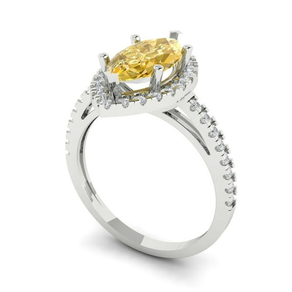 2.38ct marquise cut yellow natural citrine 14k white gold halo Bridal Wedding Engagement Promise Anniversary Ring for Women size 4
