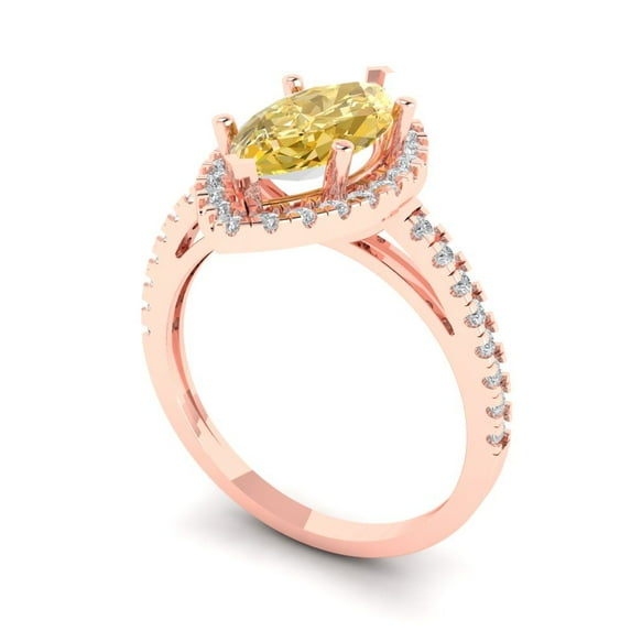2.38ct marquise cut yellow Zircon 18k rose gold halo Bridal Wedding Engagement Promise Anniversary Ring for Women size 4.25