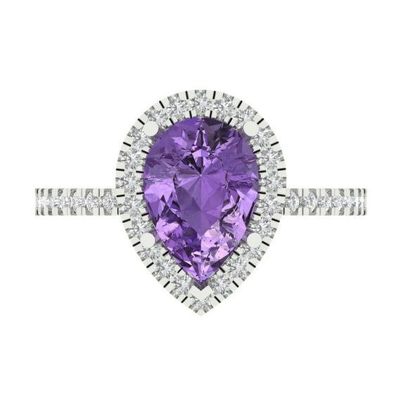 2.38 ct Pear Cut Simulated Alexandrite with Simulated Diamond Halo Accents 18K White Gold Womens Engagement Ring