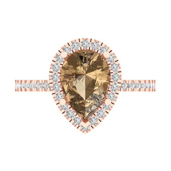 2.38 ctw with Simulated Diamond Halo Accents Anniversary Ring for Women | Pear Cut Simulated Champagne Diamond | Hyperallergenic Solid 18K Rose Gold