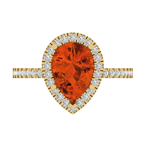 Clara Pucci 14K Yellow Gold Solid Gold Red Halo Anniversary Ring for Women - 2.38 cttw Pear Cut