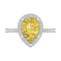 2.38 ct Pear Cut Simulated Yellow Diamond with Simulated Diamond Halo Accents 18K White Gold Womens Engagement Ring