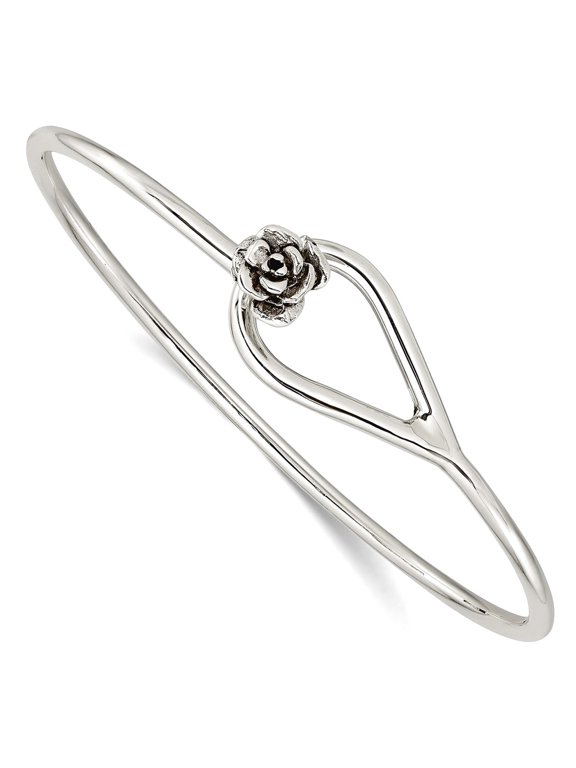 2.38mm 925 Sterling Silver Polished Flower Catch Bangle Bracelet Cuff Bracelet for Women