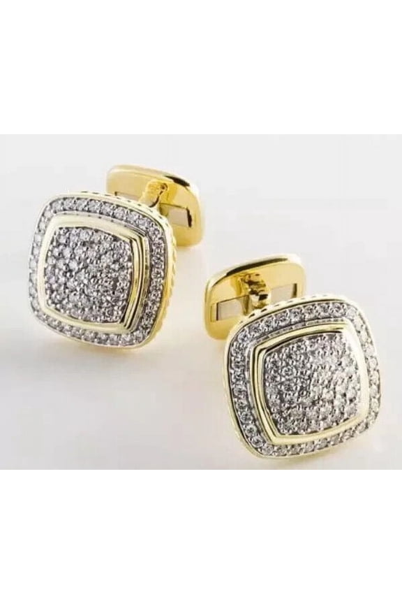 2.3Ct Cufflinks Men's Round Cut Moissanite Natural in 14K Yellow Gold Plated Siddeshwar Jewels