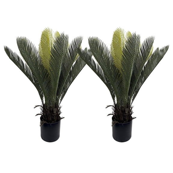 2.3FT Artificial Sago Palm Tree(2 Pack), Lifelike Cycas Revoluta Potted Plant for Indoor Outdoor Decor, for Patio Home