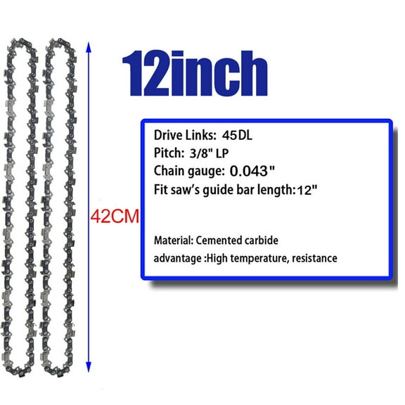 2/3PCS 12 Inch Chainsaw Chain 45 Drive Links 3/8" LP Pitch 0.043" Gauge Semi Chisel Saw Blade Replacement Garden Wood Cutting Tool