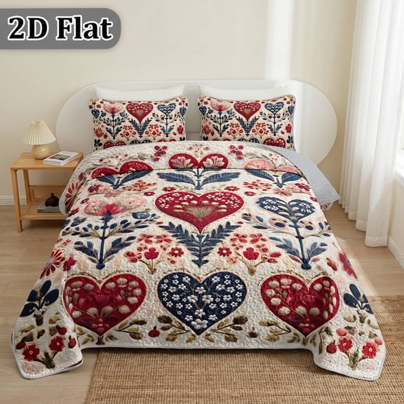 2/3PCS Retro Oil Floral Bedspread Set,1 Pc Quilt + 1/2 Pcs Pillowcases, Soft Skin-friendly Fabric Multiple painting patterns available Bedroom Decor Machine Washable