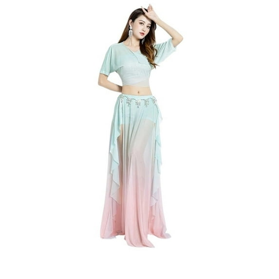 2/3PCS Women Belly Dance Outfit Top Split Long Skirt Suit Adult Elegant Dancer Performance Set Dance Practice Clothing