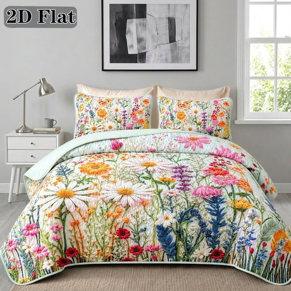 2/3PCS colorful floral heart bedspread set,1bedspread+1/2 pillowcases,color bright and vivid bedroom decoration sofa throw blanket fabric soft machine washable