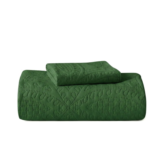2/3PCS solid color coin pattern print bedspread set,1 Quilt+1/2 Pillowcases,soft skin-friendly lightweight machine washable(Green,Twin)