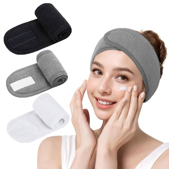 2 / 3Pack Face Washing Skincare Headband - Terry Cloth Adjustable Face Wash Headbands for Make Up,Spa Mask