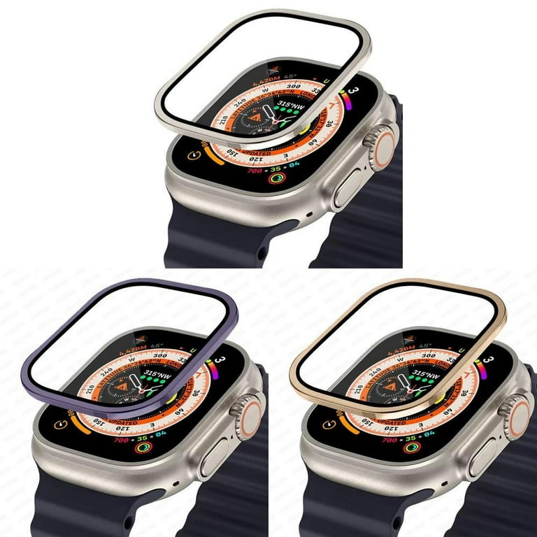 2 3Pack For Apple Watch Ultra 49mm Screen Protector Tempered Glass Metal Bumper Accessories Anti Scratch HD Full Protection Film iWatch Ultra 49