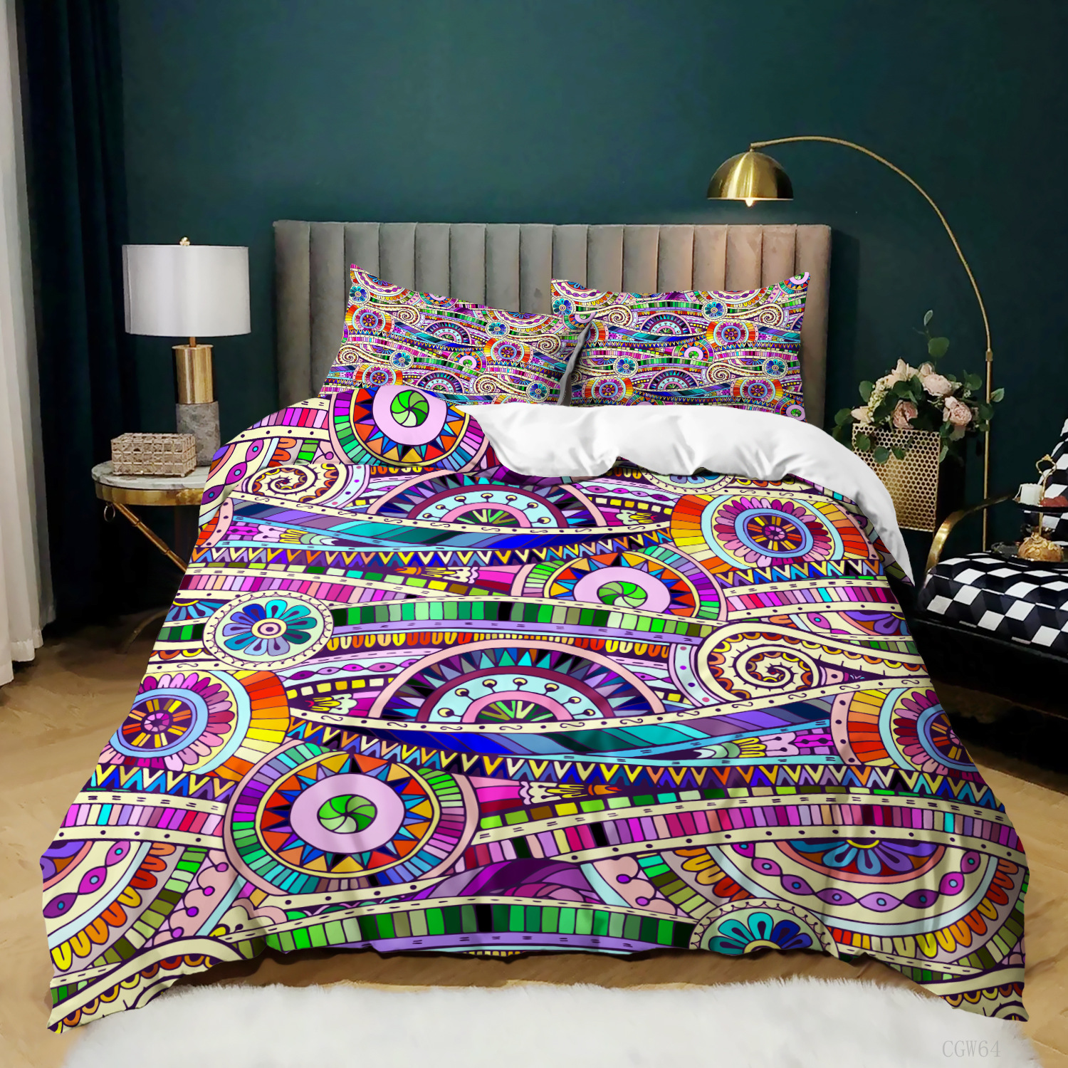 2/3Pcs Bohemian Duvet Cover King 3D Purple Mandala Bedding Set Circle