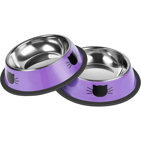 2/3Pcs Cat Bowls Non-Slip Stainless Steel Small Cat Food Bowls Unbreakable Thicken Cat Feeder 7 Oz Cat Dishes Suitable for Indoor Small Pets Removable Rubber Base Easily Clean Lovely Color