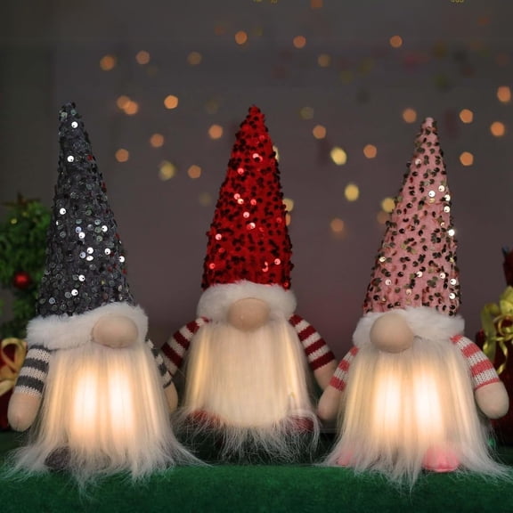2/3Pcs Christmas Gnomes Gift Plush with Light, 12" Handmade Swedish Santa Gnomes Plush Sequin Hat Christmas Decor at Night Elf Christmas Decorations Indoor Gift Xmas Table Decor
