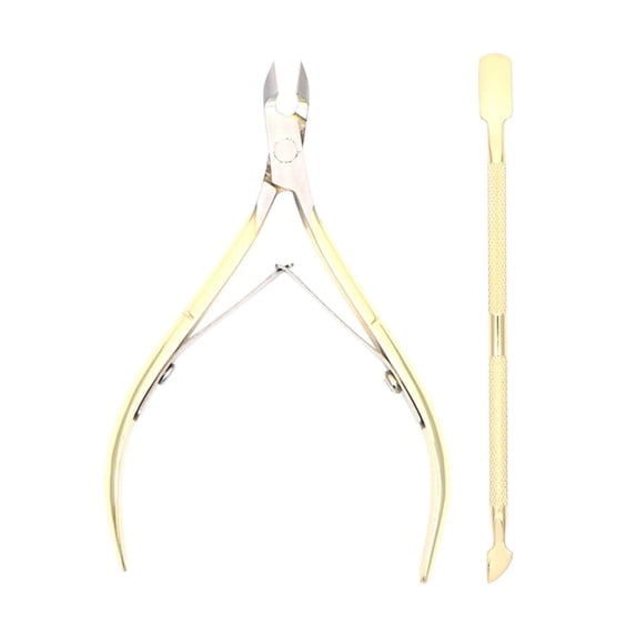 2/3Pcs/Set Stainless Steel Nail Art Cutter Scissor 2 Ways Cuticle Clipper Pusher Dead Skin Remover Kit Manicure Pedicure Tools Sanding Kit Cuticle Pusher Nipper Scissor (2pcs gold)