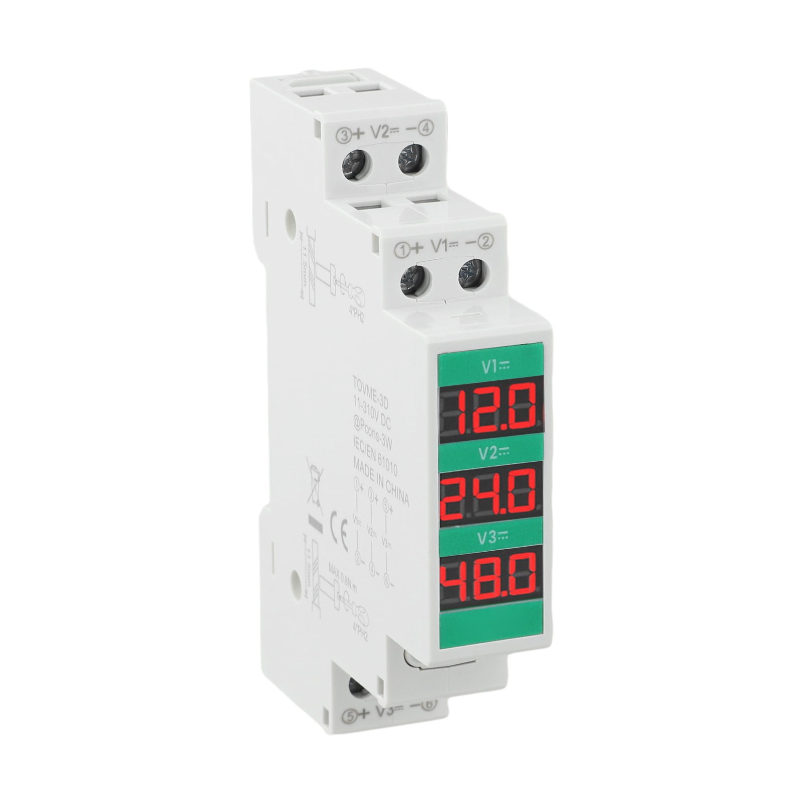 2/3Way for Din Rail Mount Voltage Meter DC11V-310V LED Digital Display Detector