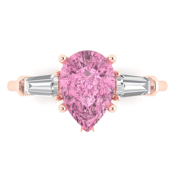 Clara Pucci 14K Rose Gold 2.5ct Pink Three-Stone Ring for Women