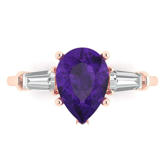 Three-Stone Engagement Ring for Women - 2.5ct Natural Amethyst in 14K Rose Gold Promise Ring