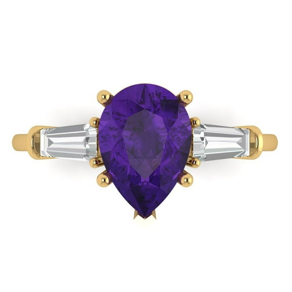 Three-Stone Engagement Ring for Women - 2.5ct Natural Amethyst in 14K Yellow Gold Promise Ring