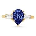 thumbnail image 1 of 2.5 ct Pear Cut Simulated Tanzanite 3 Stone 18K Yellow Gold Womens Engagement Ring, 1 of 3