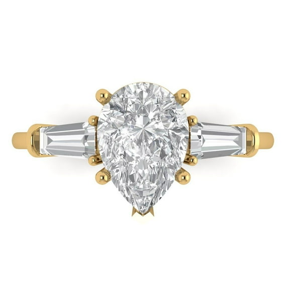 2.5 ctw 3 Stone Anniversary Ring for Women | Pear Cut Moissanite | Hyperallergenic Solid 18K Yellow Gold