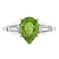 thumbnail image 1 of 2.5 ct Pear Cut Natural Peridot 3 Stone 18K White Gold Womens Engagement Ring, 1 of 5