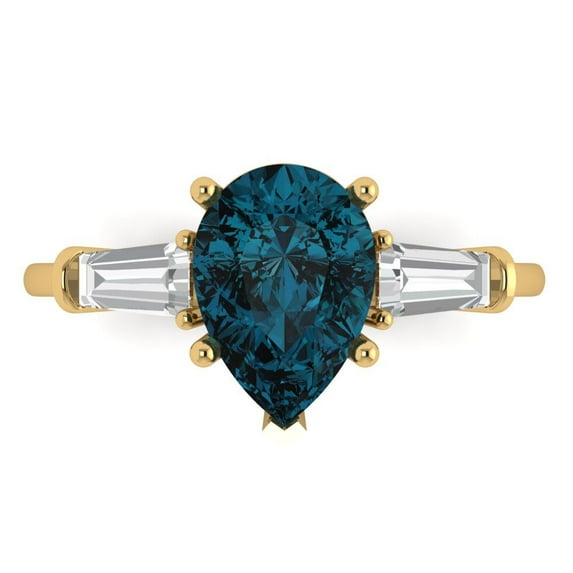 2.5 ctw 3 Stone Anniversary Ring for Women | Pear Cut Natural London Blue Topaz | Hyperallergenic Solid 18K Yellow Gold