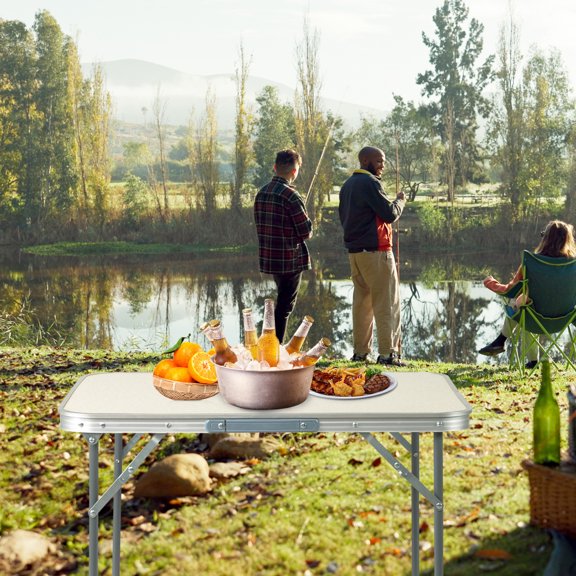 2.3ft Portable Folding Table,One Hand Height Adjustment, 2 Heights,Dining Table with Heavy Duty Aluminum for Camping, Bbq, Party, Indoor and Outdoor Use,White