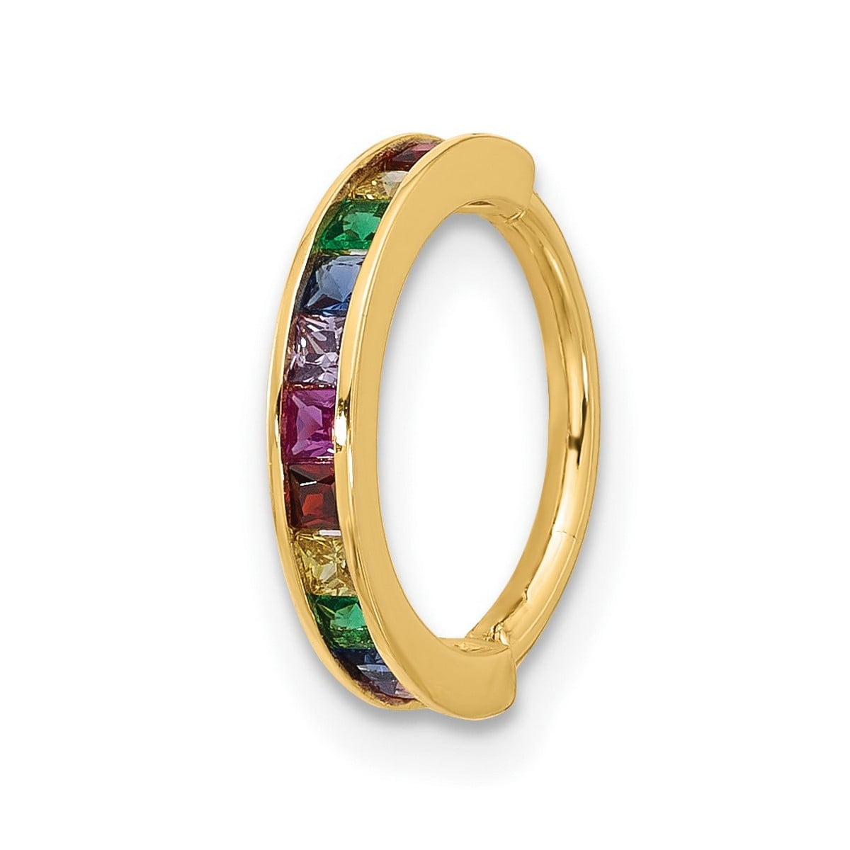 14k Gold 16 Gauge Polished Rainbow CZ Hinged Cartilage Ring 14k Gold 16 Gauge Polished Rainbow CZ Hinged Cartilage Ring