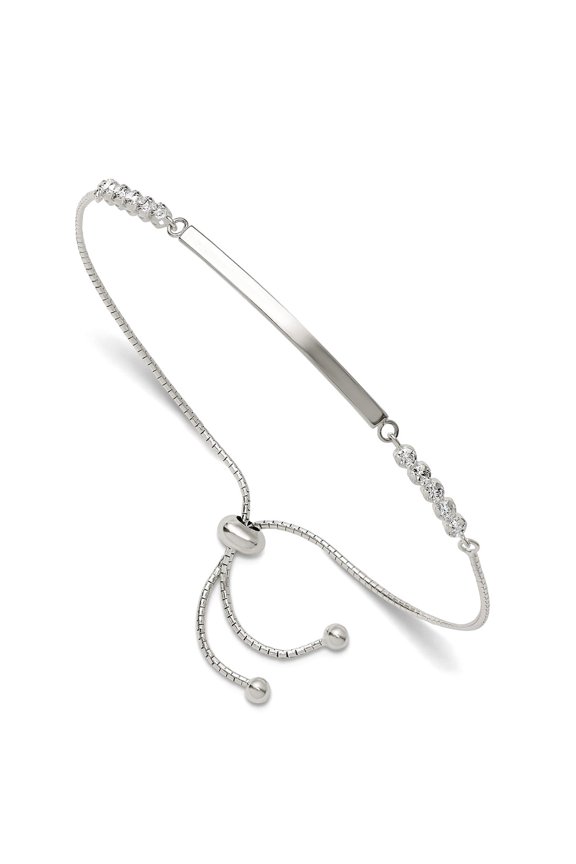 2.3mm 925 Sterling Silver Silver Plated With Cubic Zirconia Adjustable ID Bracelet Identification Bracelet for Women