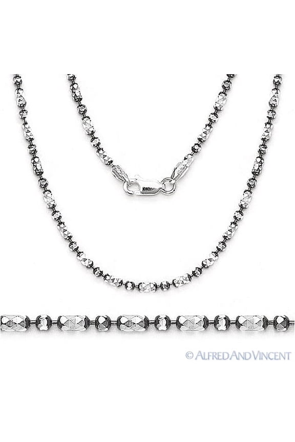2.3mm Bead Link Italian Chain Necklace in .925 Sterling Silver w/ Black Rhodium