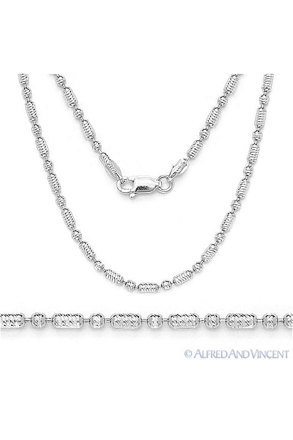 2.3mm Bead Link Italian Chain Necklace in .925 Sterling Silver w/ Rhodium Plating