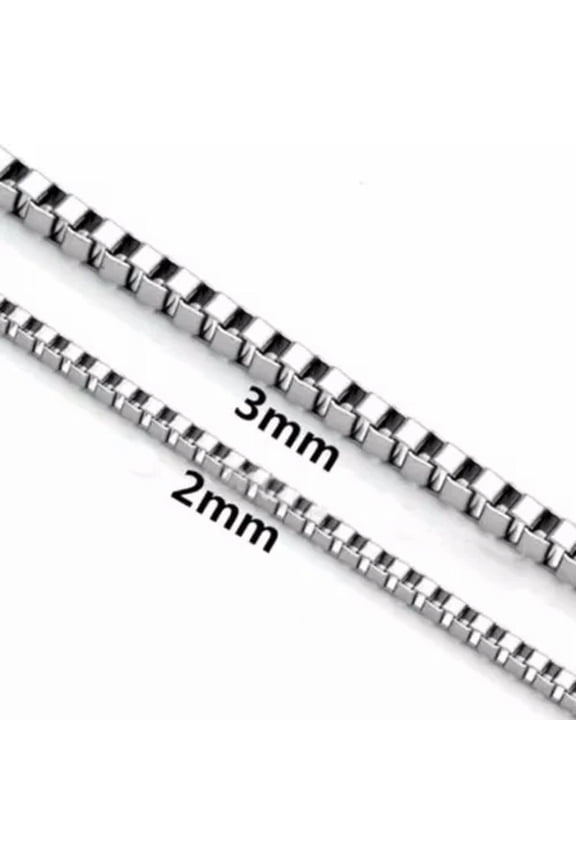 2-3mm Men's 316L Stainless Steel Silver Curb Link Square Box Chain Necklace Gift
