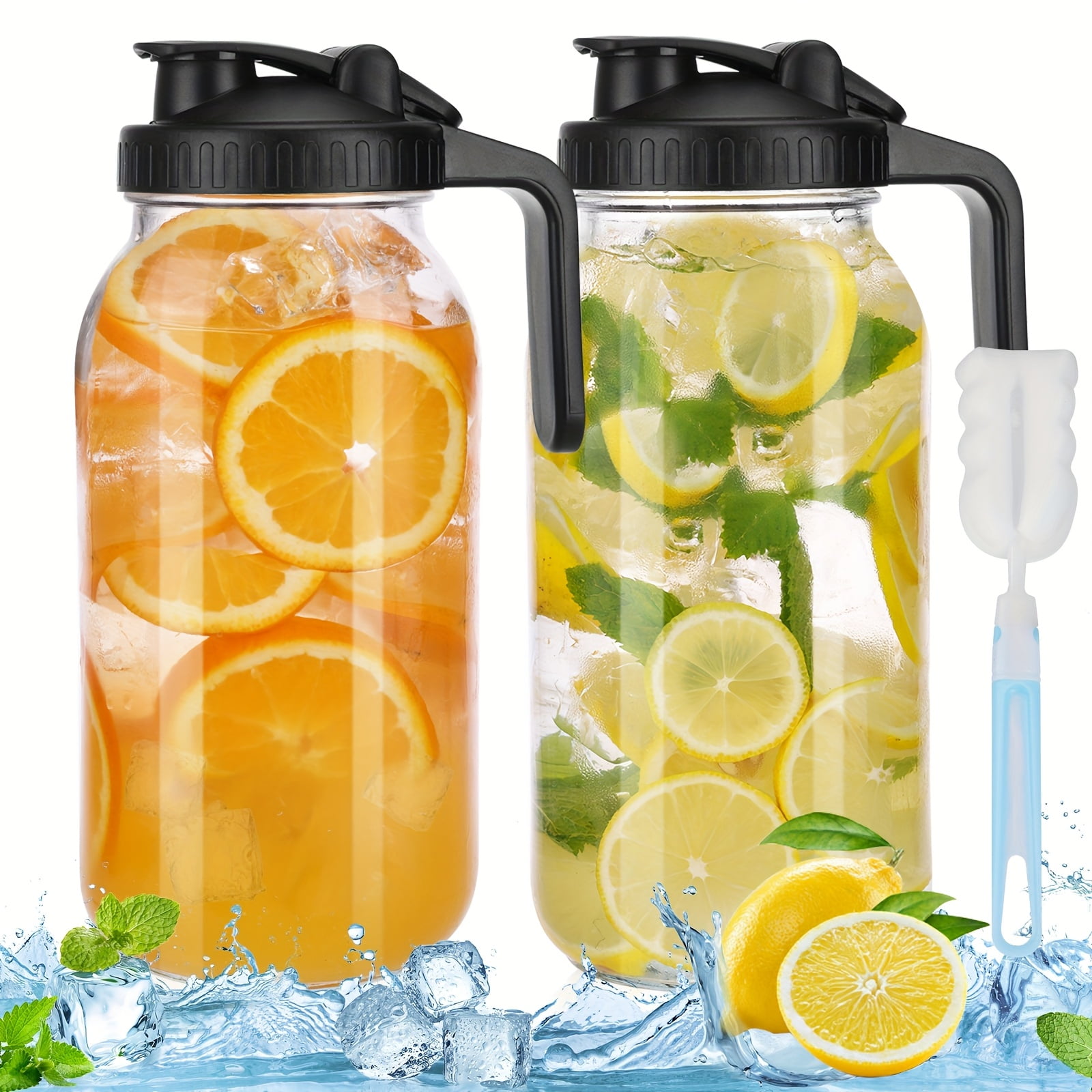 2-Pack 64 Oz Mason Jar Pitchers With Lids - Half Gallon Glass Drink Dispensers