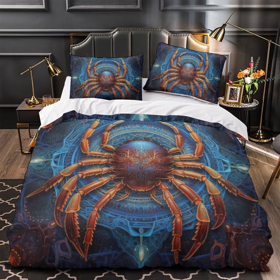 2/3pcs Bedding Set 3D Spider Printed Comforter Cover Pillowcase Boy Man Cool Bedroom Decor,Queen (90"x90")
