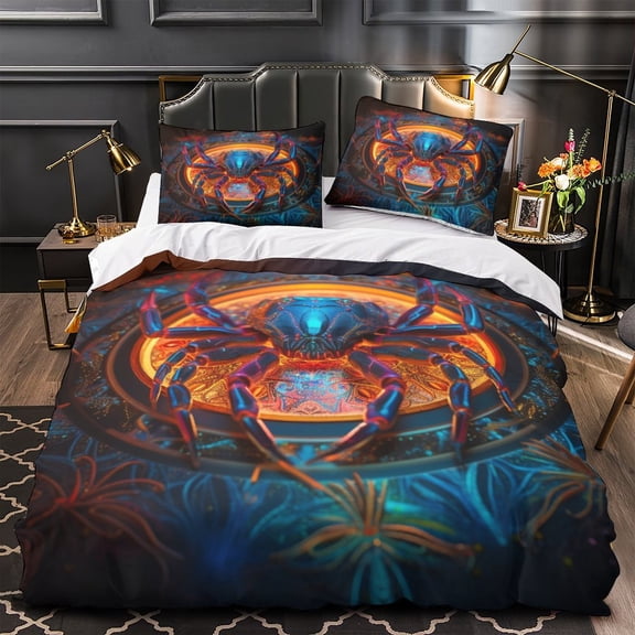 2/3pcs Bedding Set 3D Spider Printed Comforter Cover Pillowcase Boy Man Cool Bedroom Decor,Twin (68"x86")