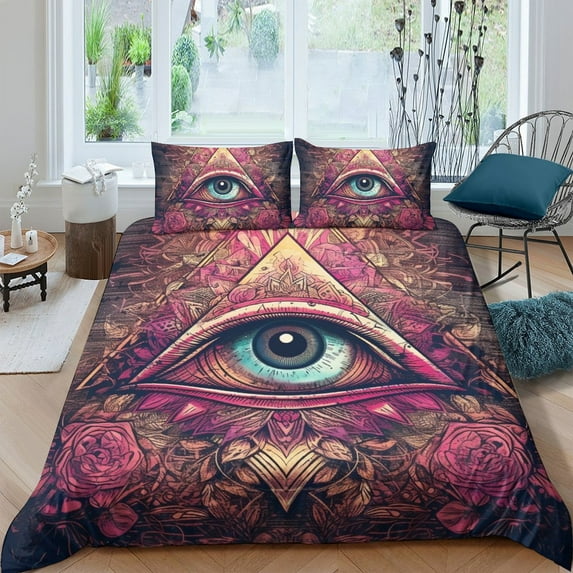 2/3pcs Bedding Set All-seeing Eye Printed Comforter Cover Set Adult Newly Design Bedspreads,California King (98"x104")