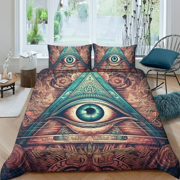 2/3pcs Bedding Set All-seeing Eye Printed Comforter Cover Set Adult Newly Design Bedspreads,Queen (90"x90")