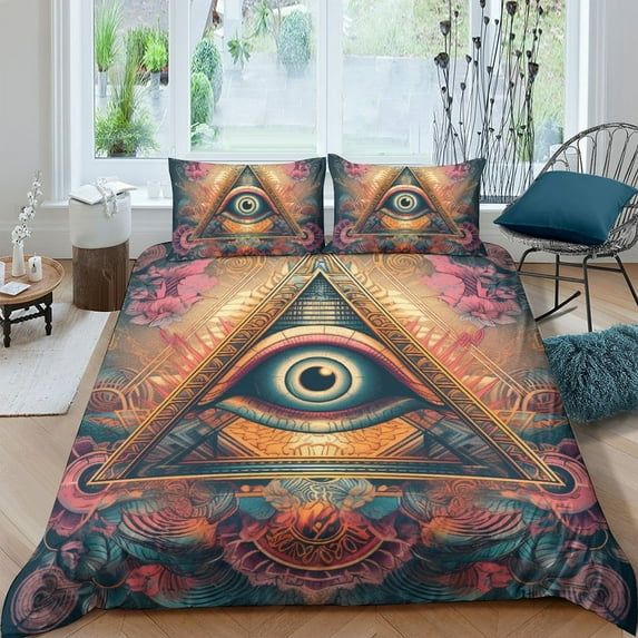 2/3pcs Bedding Set All-seeing Eye Printed Comforter Cover Set Adult Newly Design Bedspreads,Queen (90"x90")