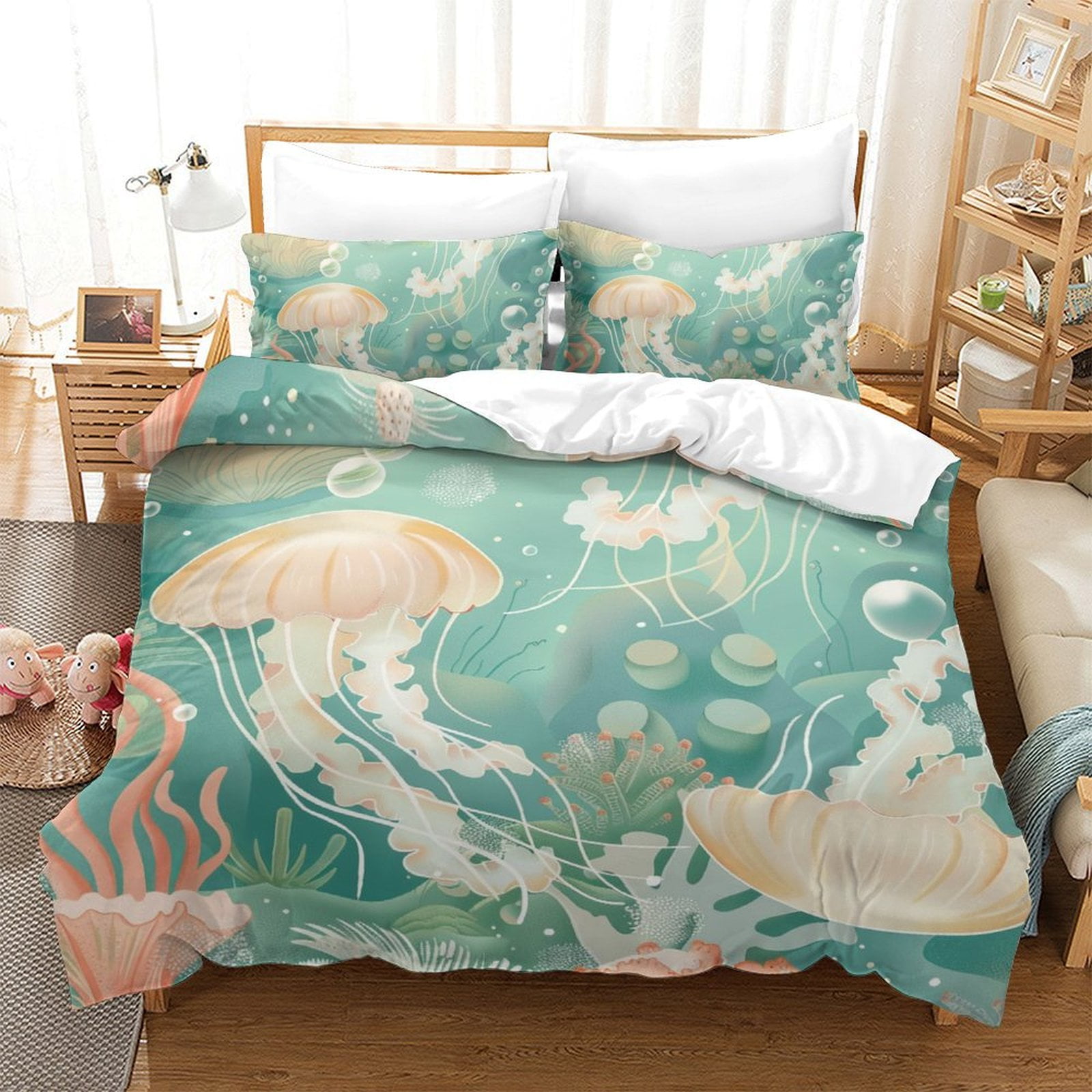 2/3pcs Bedding Set Cartoon Jellyfish Printed Bedspreads Bedroom Decor